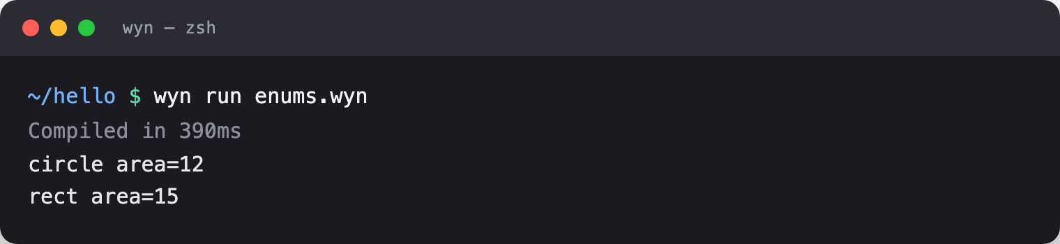 wyn run output of the enums and match snippet